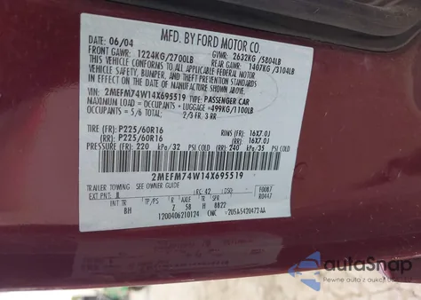 2004 Mercury Grand Marquis Gs from USA, damaged, VIN 2MEFM74W14X695519